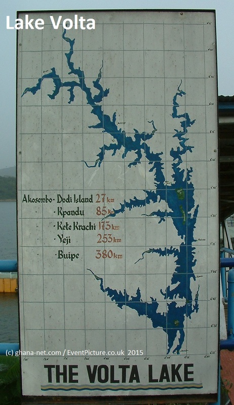Map of Lake Volta, Akosombo, Dodi Princess, Ghana